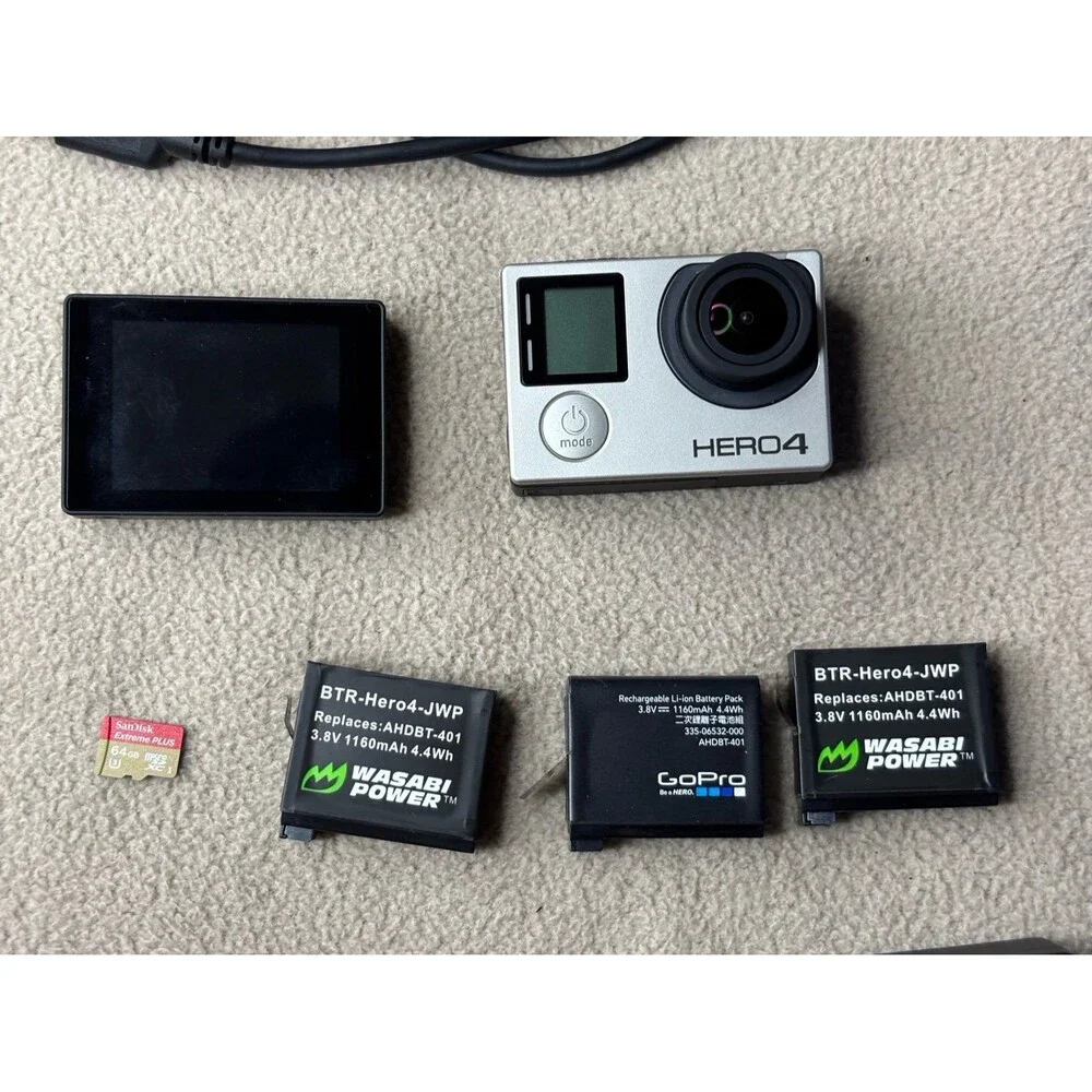 GoPro HERO 4 Silver Edition Action Camera With 3 Batteries LCD Touch Accessories